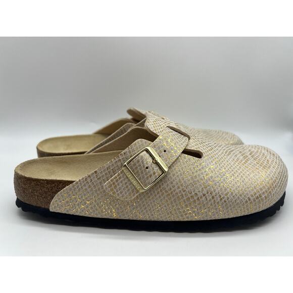 Birkenstock Boston Clogs Men\'s Size 10 Shiny Gold Python Eggshell New main image 16